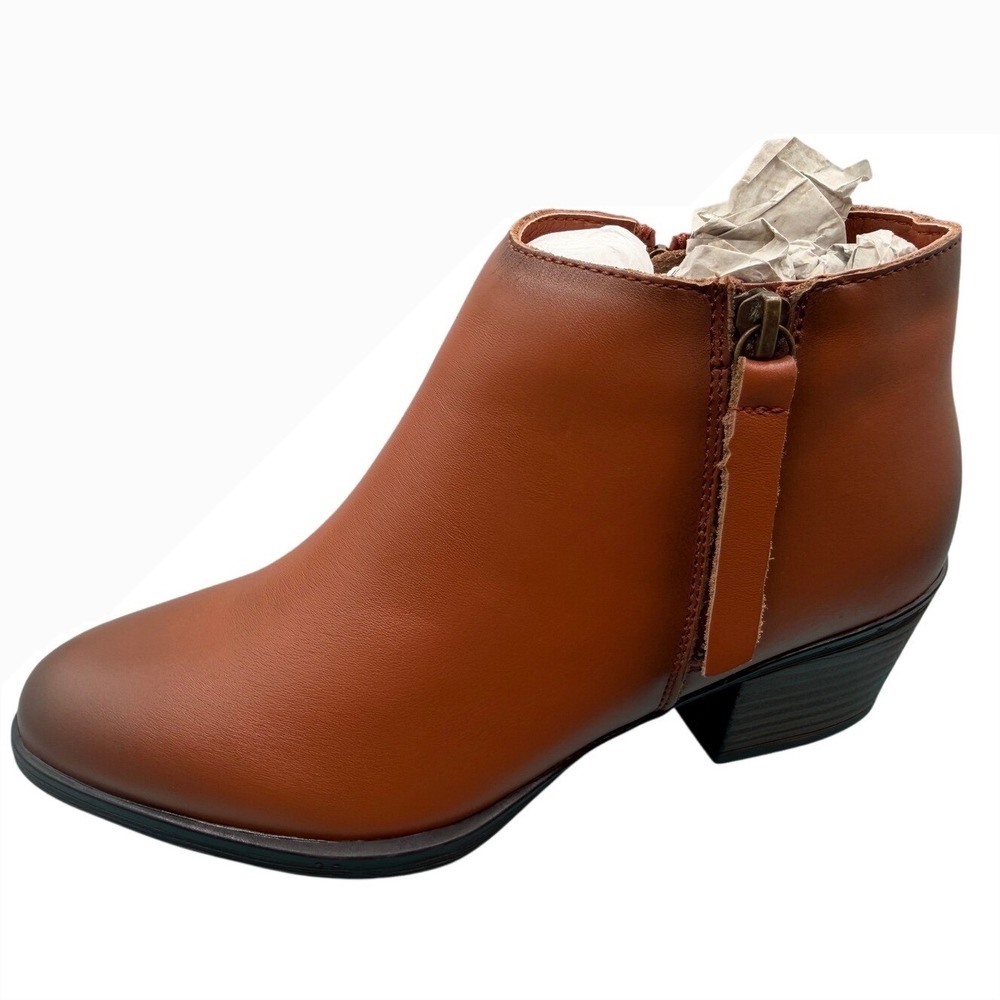 Vepose Ankle Boots Low Heel Zipper Booties Women 7 Brown Round Toe CJY9002L